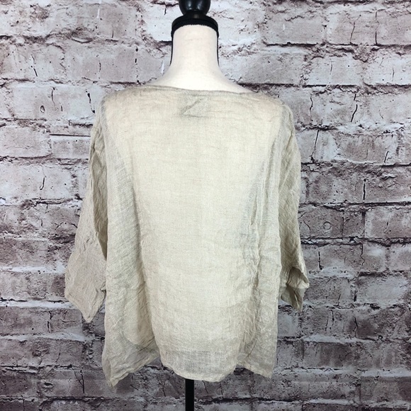 New Cool Breezy Gauzy Beige Linen Top Cover Up - Picture 7 of 8